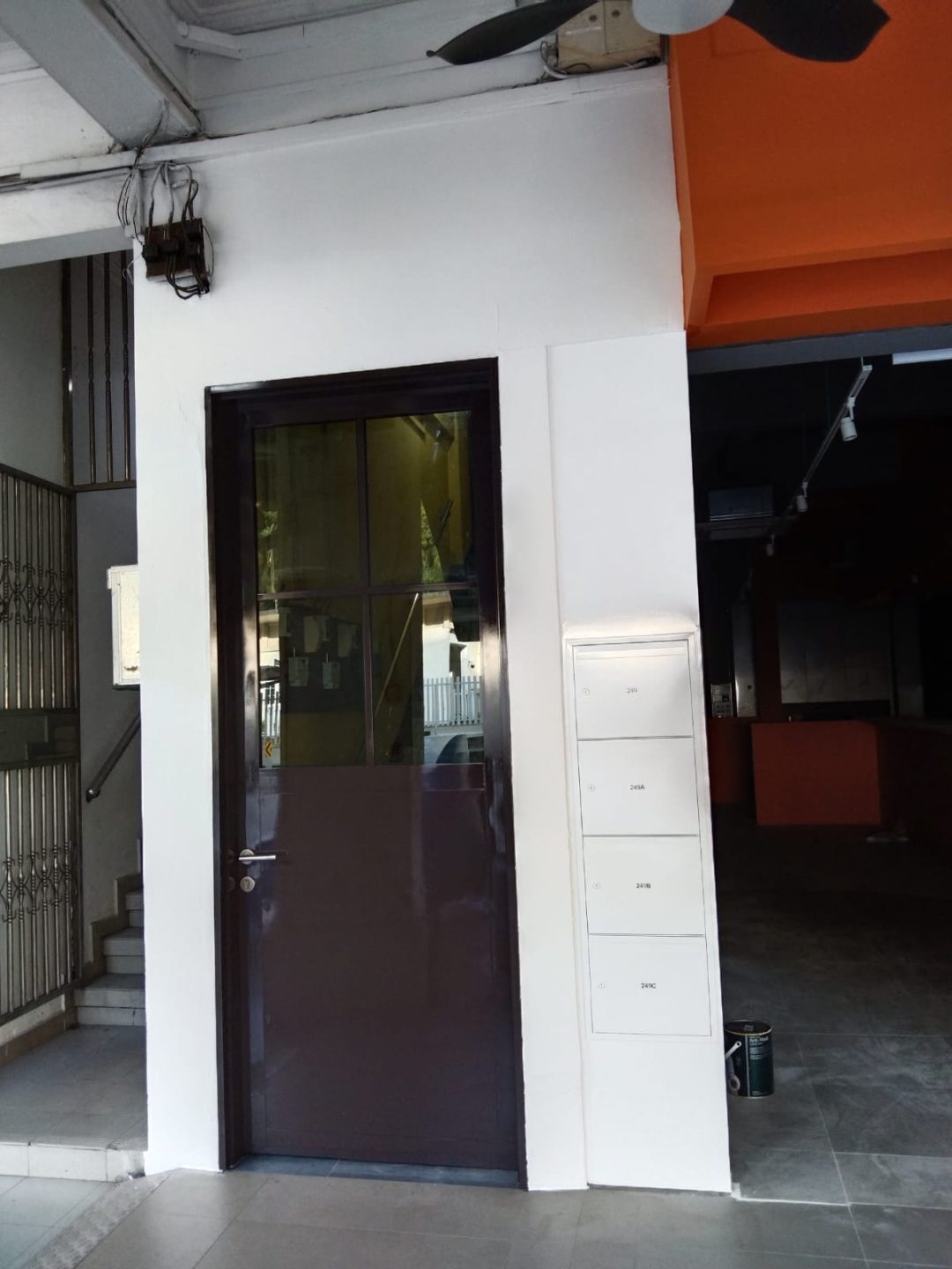 Repainted main entrance door at Outram Road with the SS304 stainless steel mailbox installed alongside