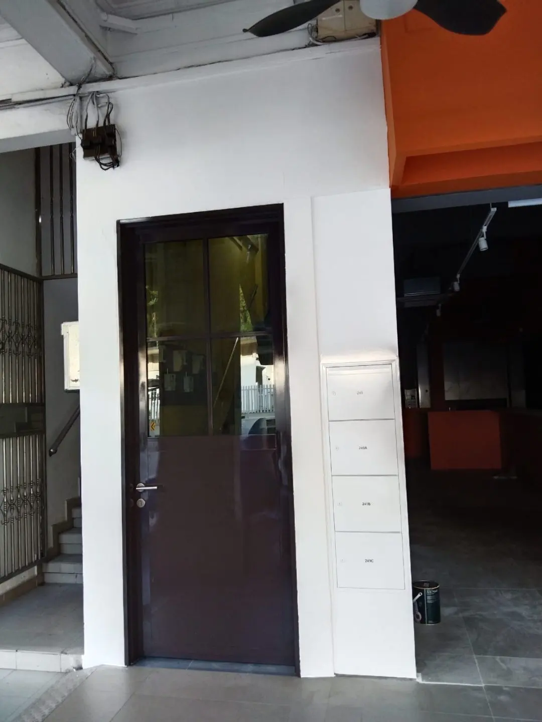 Repainted main entrance door at Outram Road with the SS304 stainless steel mailbox installed alongside